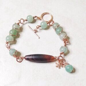 Green Aventurine + Brown Agate + Copper Wire Wrapped Beads! Prosperity + Wealth!